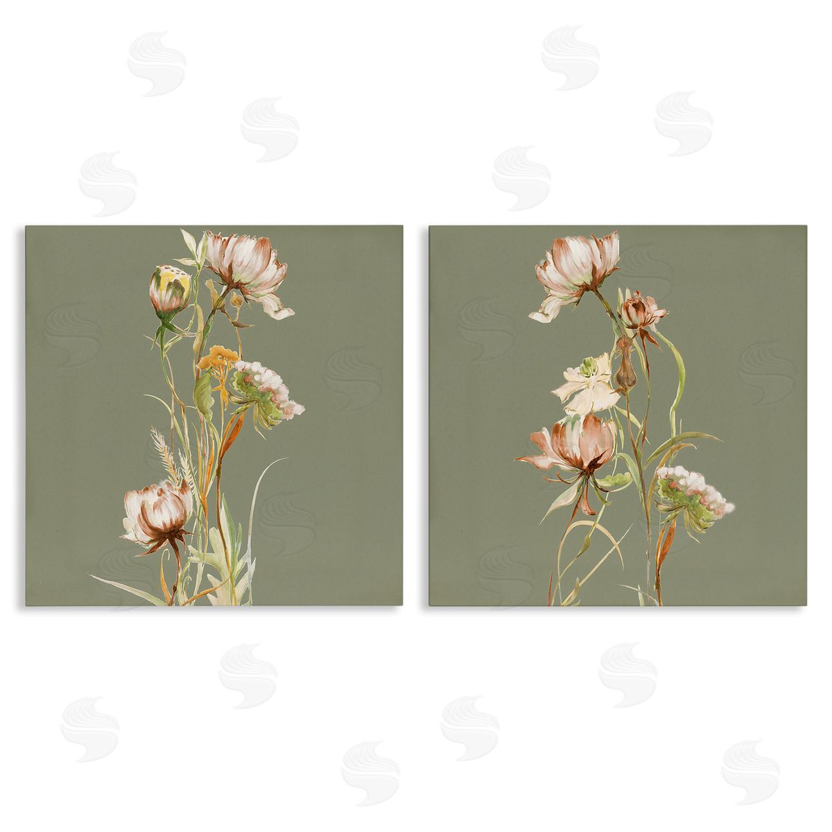 Liz Jardine Classic Blooms on Green Canvas Wall Art Print