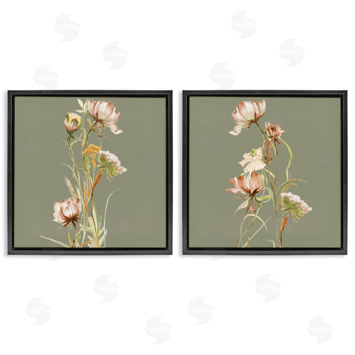 Liz Jardine Classic Blooms on Green Black Floating Frame Canvas Wall Art Print