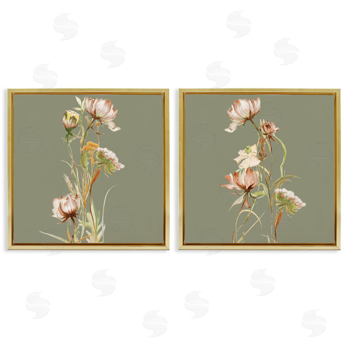 Liz Jardine Classic Blooms on Green Gold Floating Frame Canvas Wall Art Print