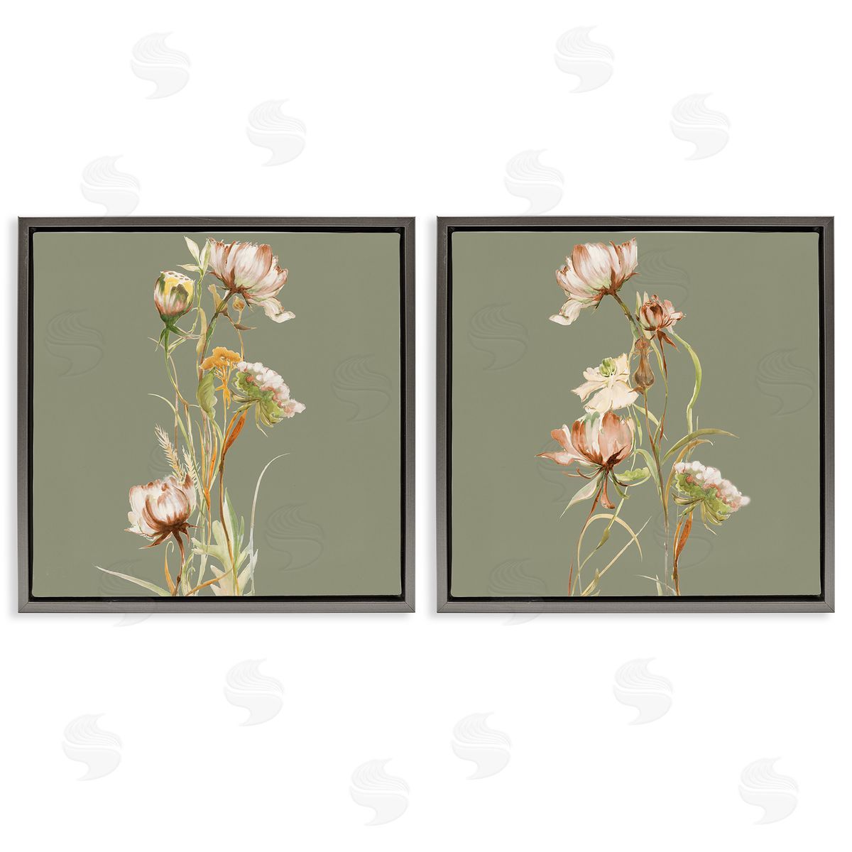 Liz Jardine Classic Blooms on Green Gray Floating Frame Canvas Wall Art Print