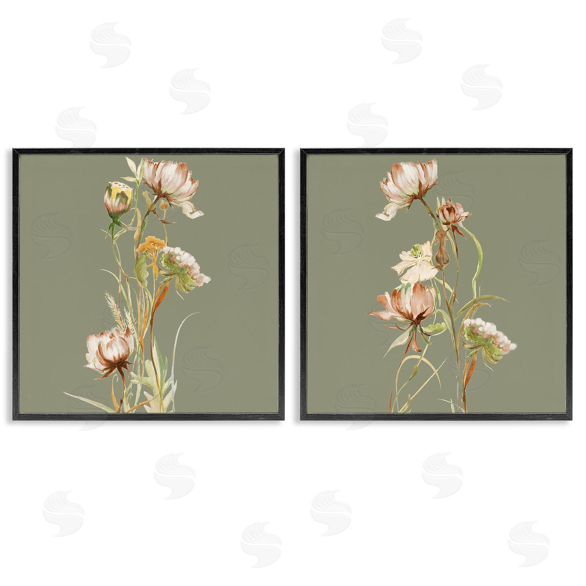 Liz Jardine Classic Blooms on Green Black Framed Giclee Wall Art Print