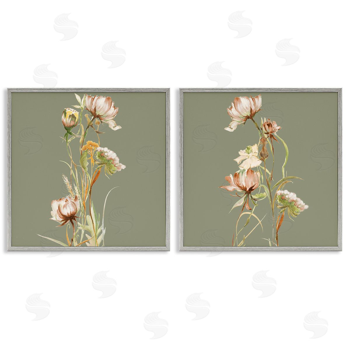Liz Jardine Classic Blooms on Green Gray Framed Giclee Wall Art Print