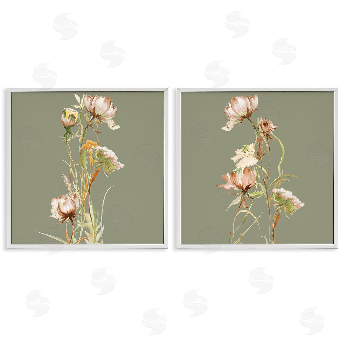 Liz Jardine Classic Blooms on Green White Framed Giclee Wall Art Print