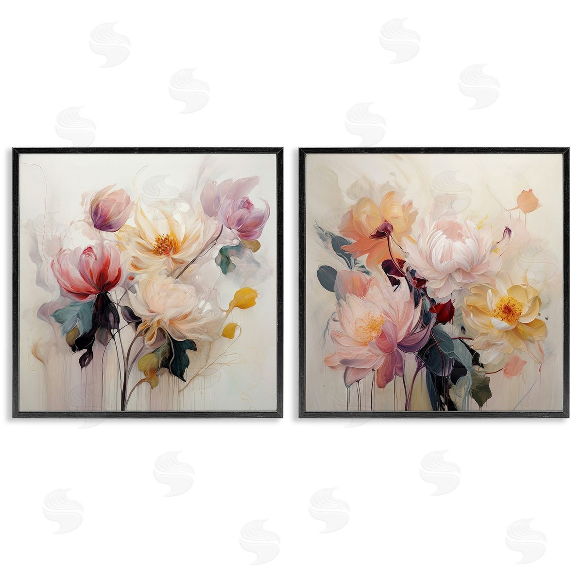 Irena Orlov Soft Blooms on Beige Black Framed Giclee Wall Art Print