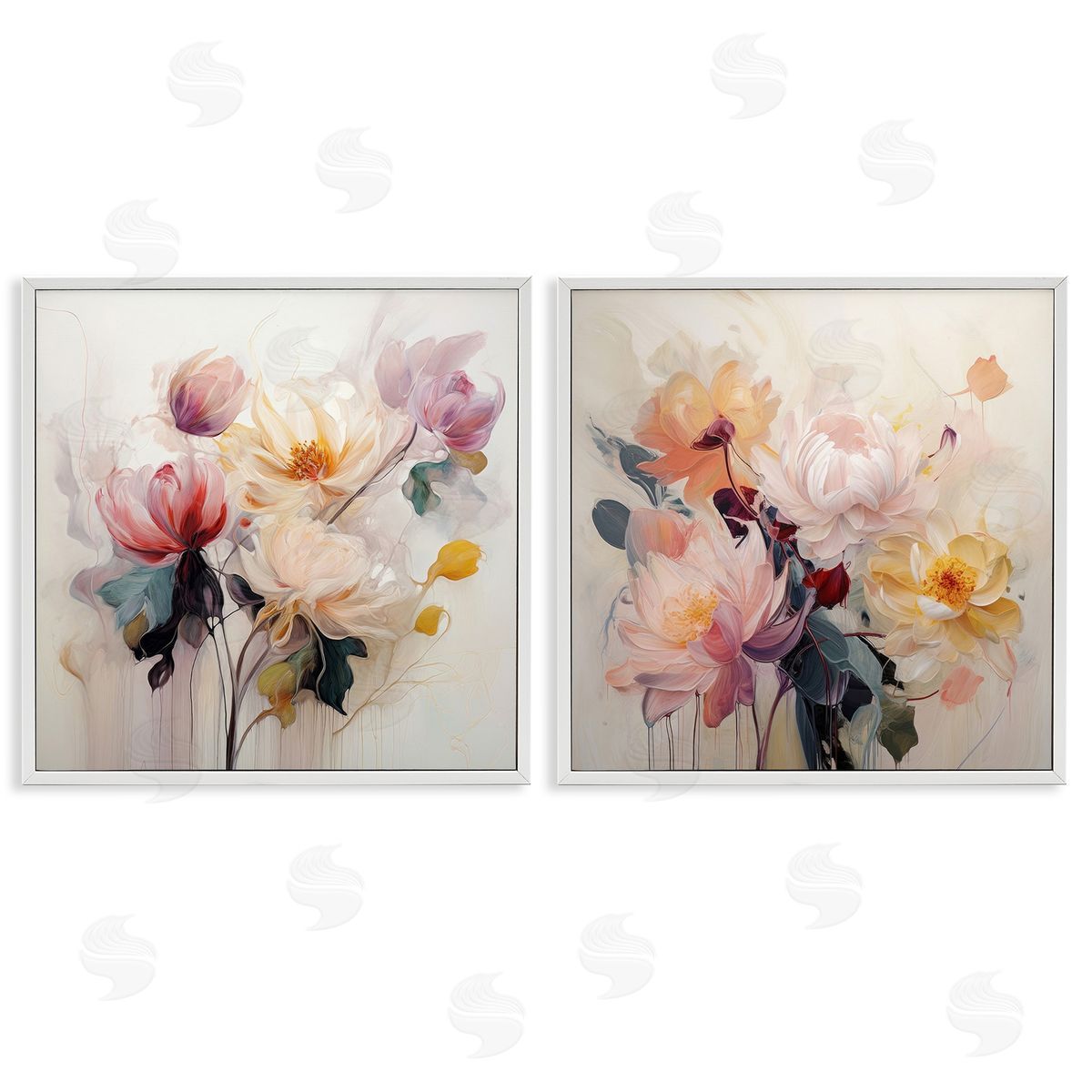 Irena Orlov Soft Blooms on Beige White Framed Giclee Wall Art Print