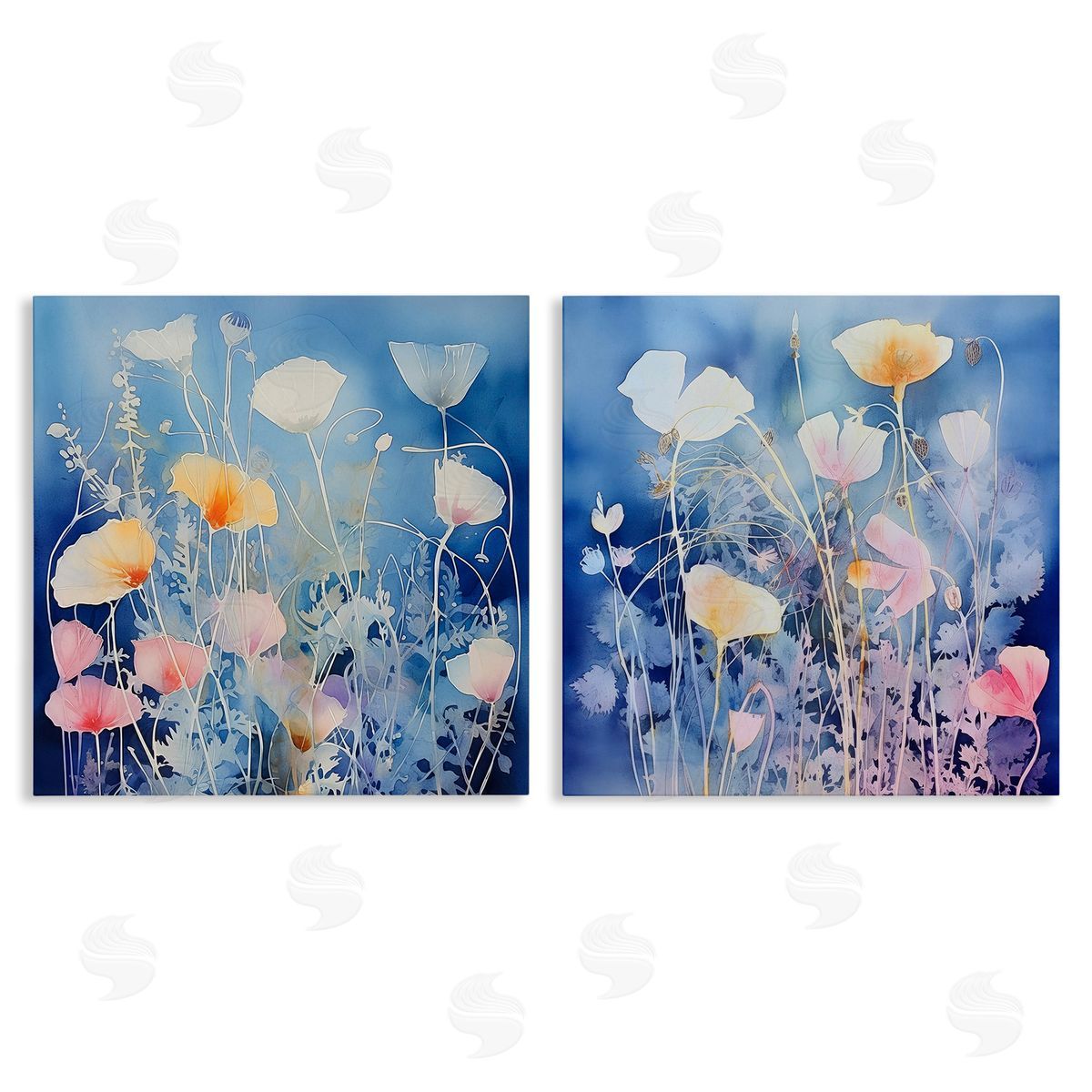 Irena Orlov Abstract Poppies on Blue Canvas Wall Art Print