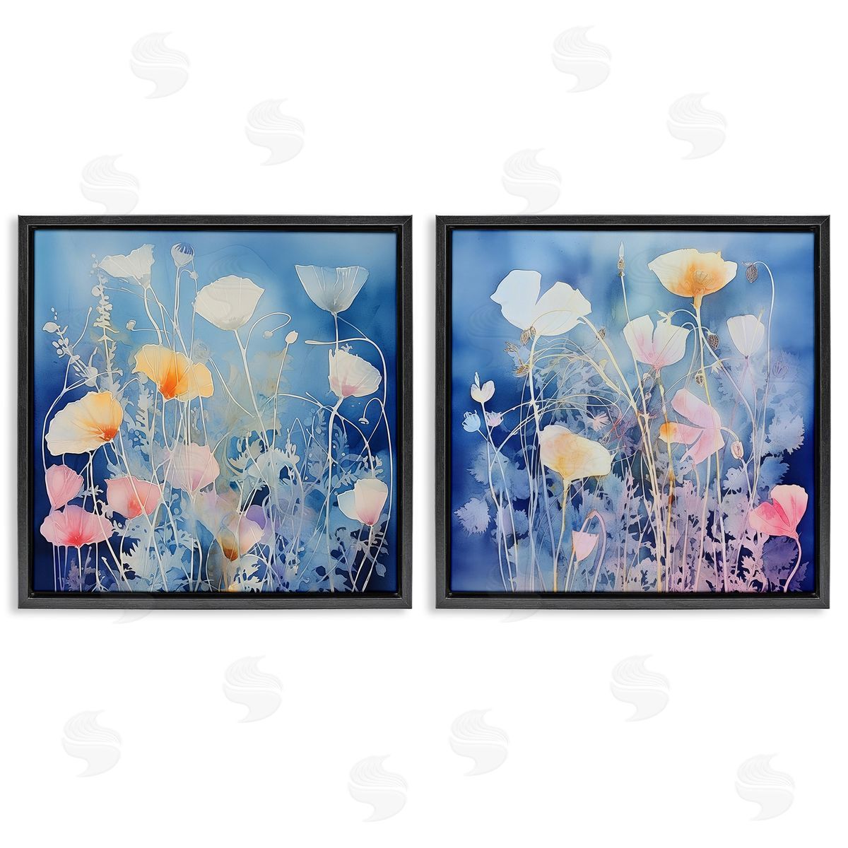 Irena Orlov Abstract Poppies on Blue Black Floating Frame Canvas Wall Art Print