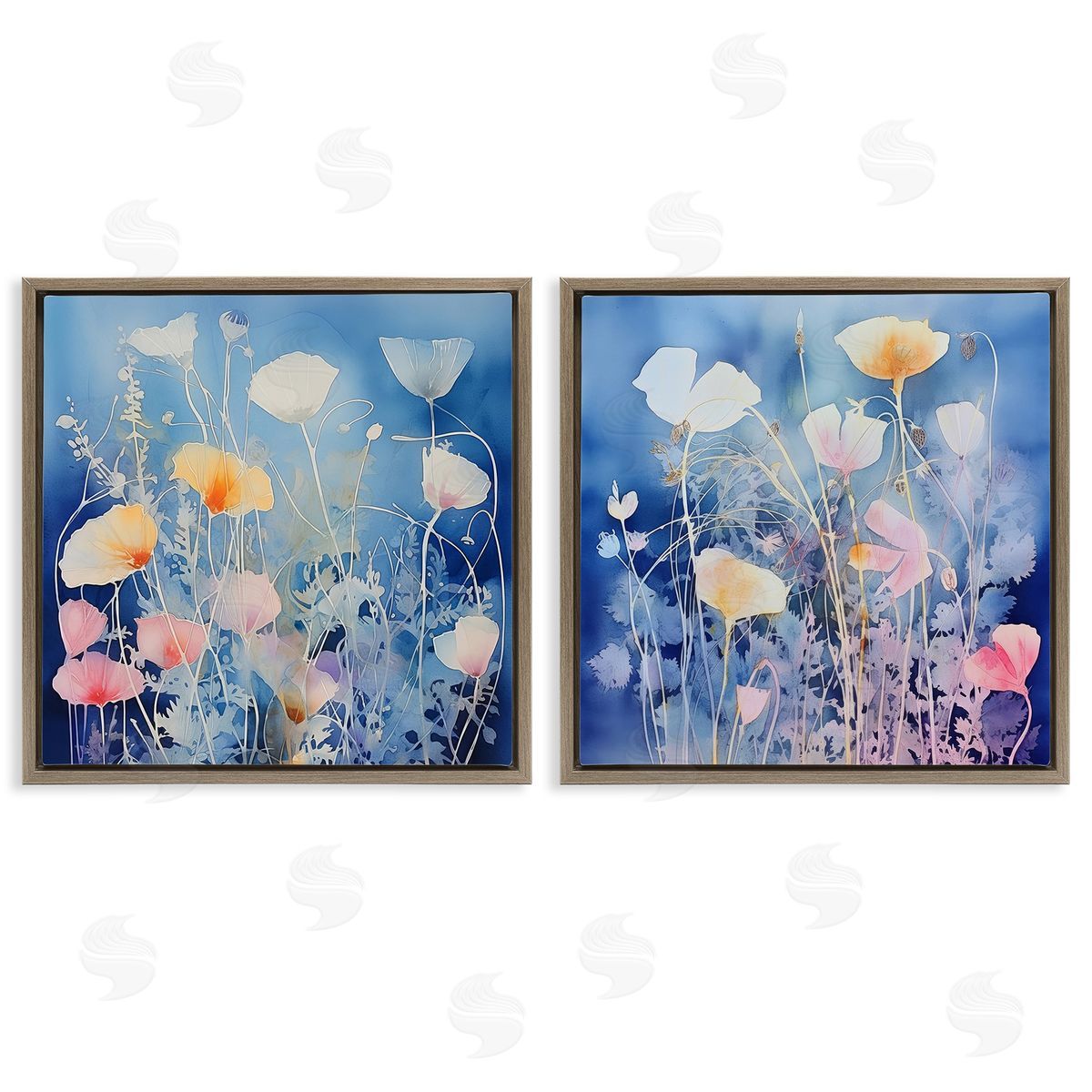 Irena Orlov Abstract Poppies on Blue Brown Floating Frame Canvas Wall Art Print