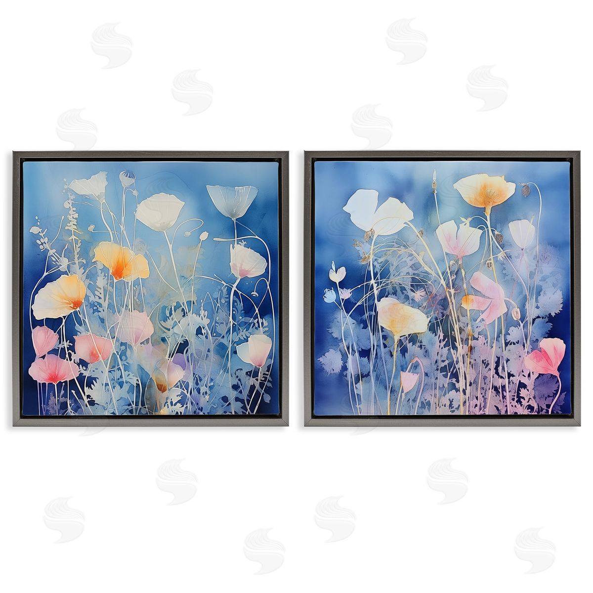 Irena Orlov Abstract Poppies on Blue Gray Floating Frame Canvas Wall Art Print