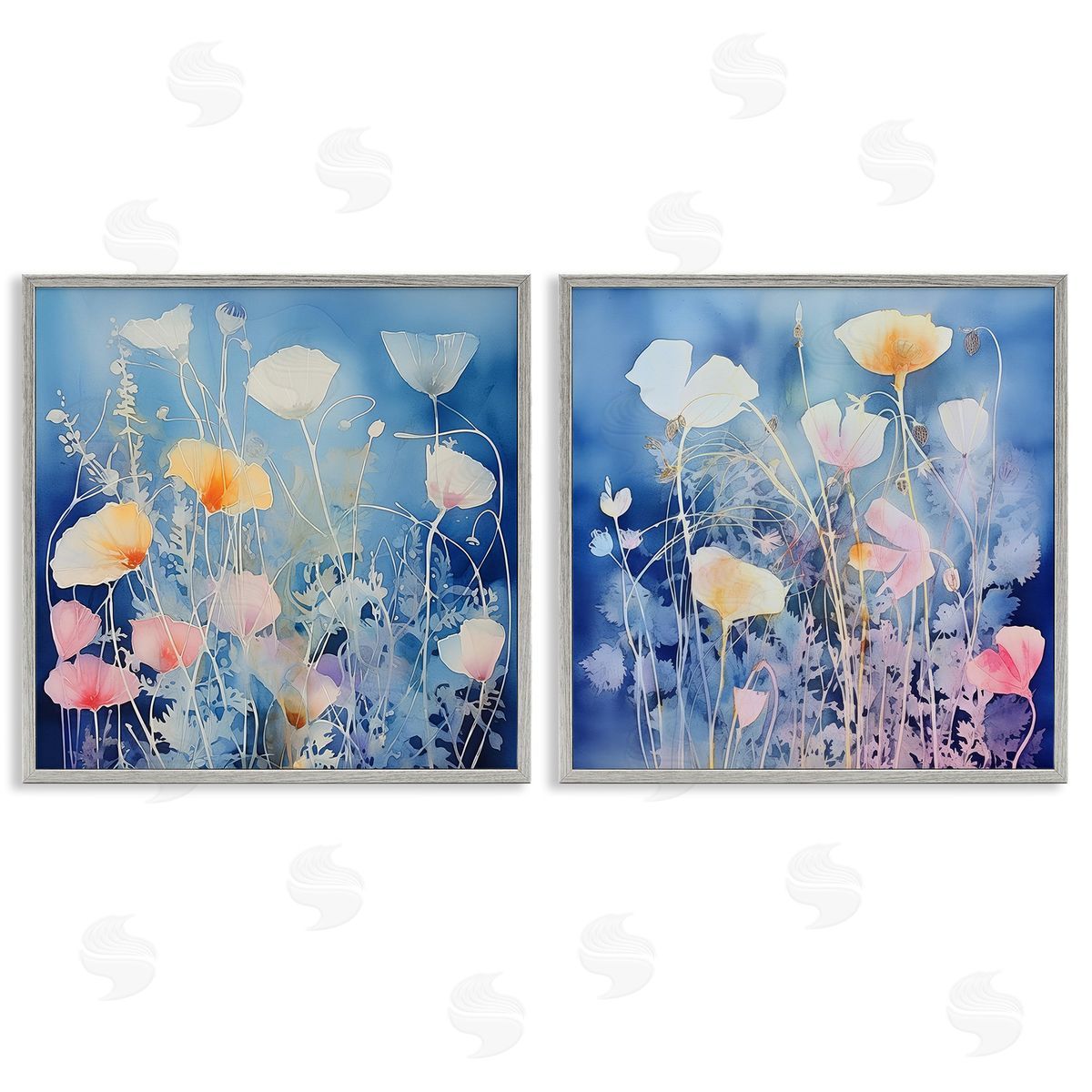 Irena Orlov Abstract Poppies on Blue Gray Framed Giclee Wall Art Print