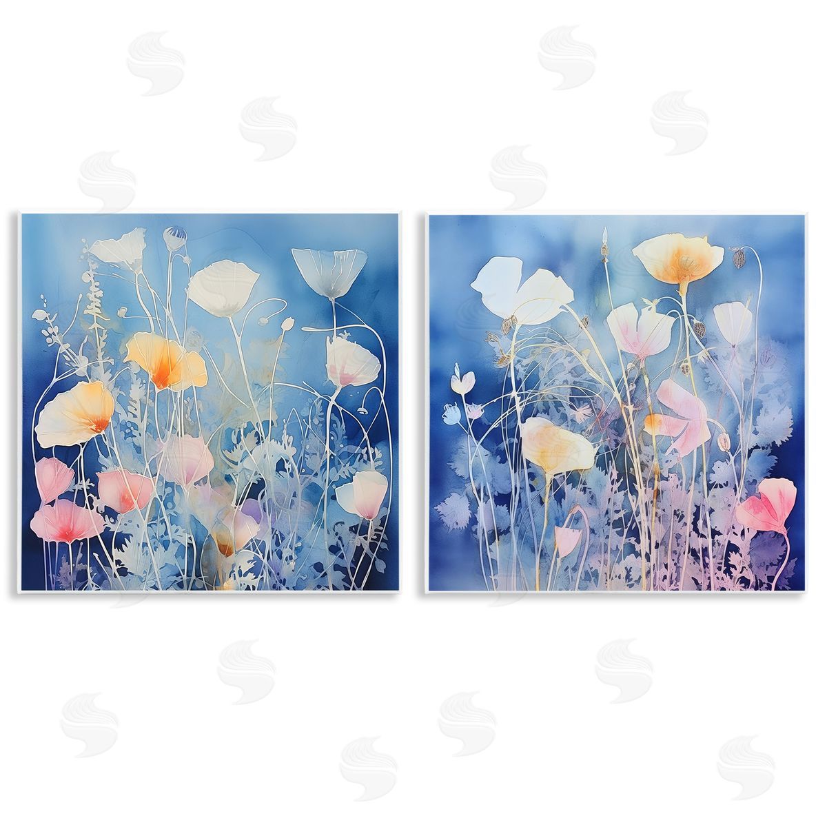 Irena Orlov Abstract Poppies on Blue Wooden Wall Plaque Art Print