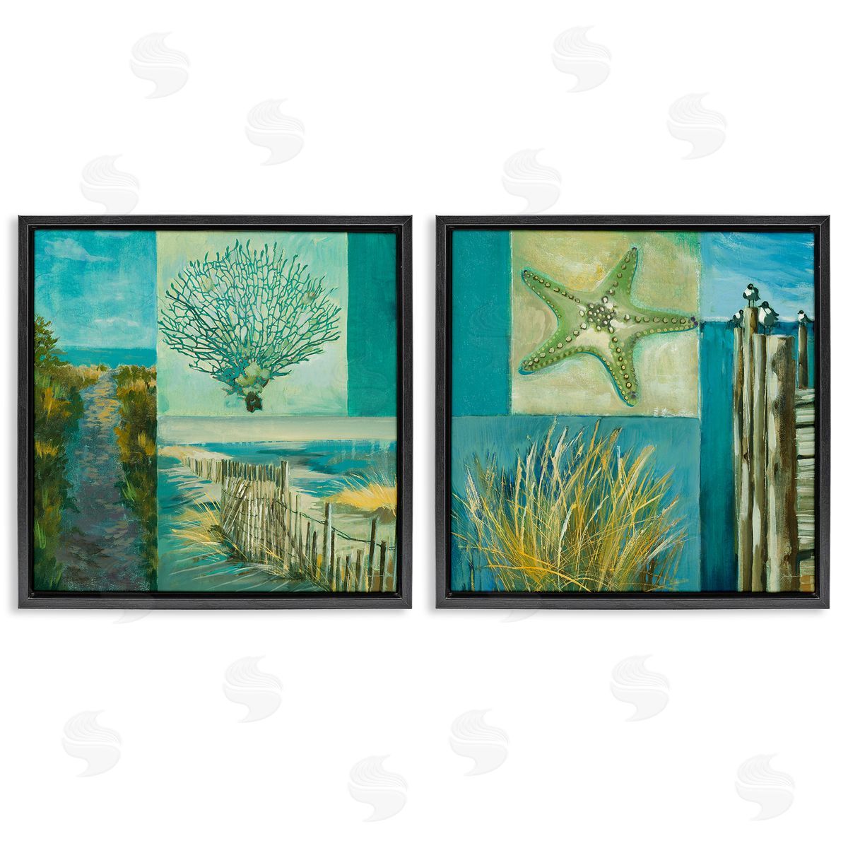 Liz Jardine Maritime Summer Collage Black Floating Frame Canvas Wall Art Print