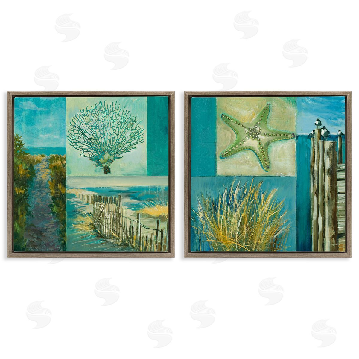 Liz Jardine Maritime Summer Collage Brown Floating Frame Canvas Wall Art Print