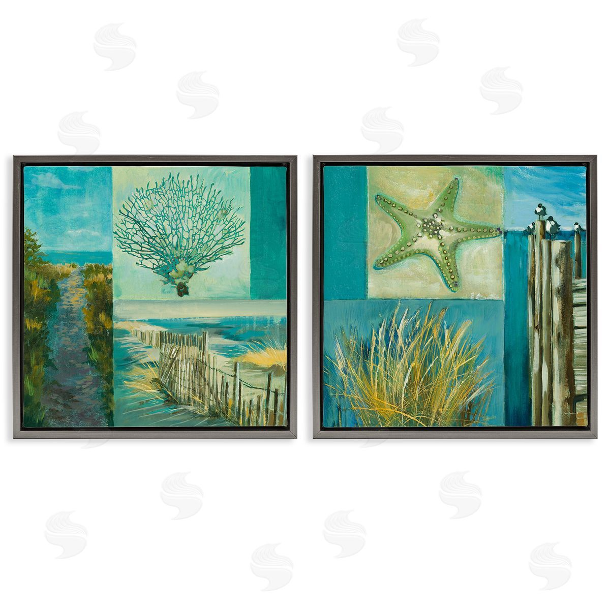 Liz Jardine Maritime Summer Collage Gray Floating Frame Canvas Wall Art Print