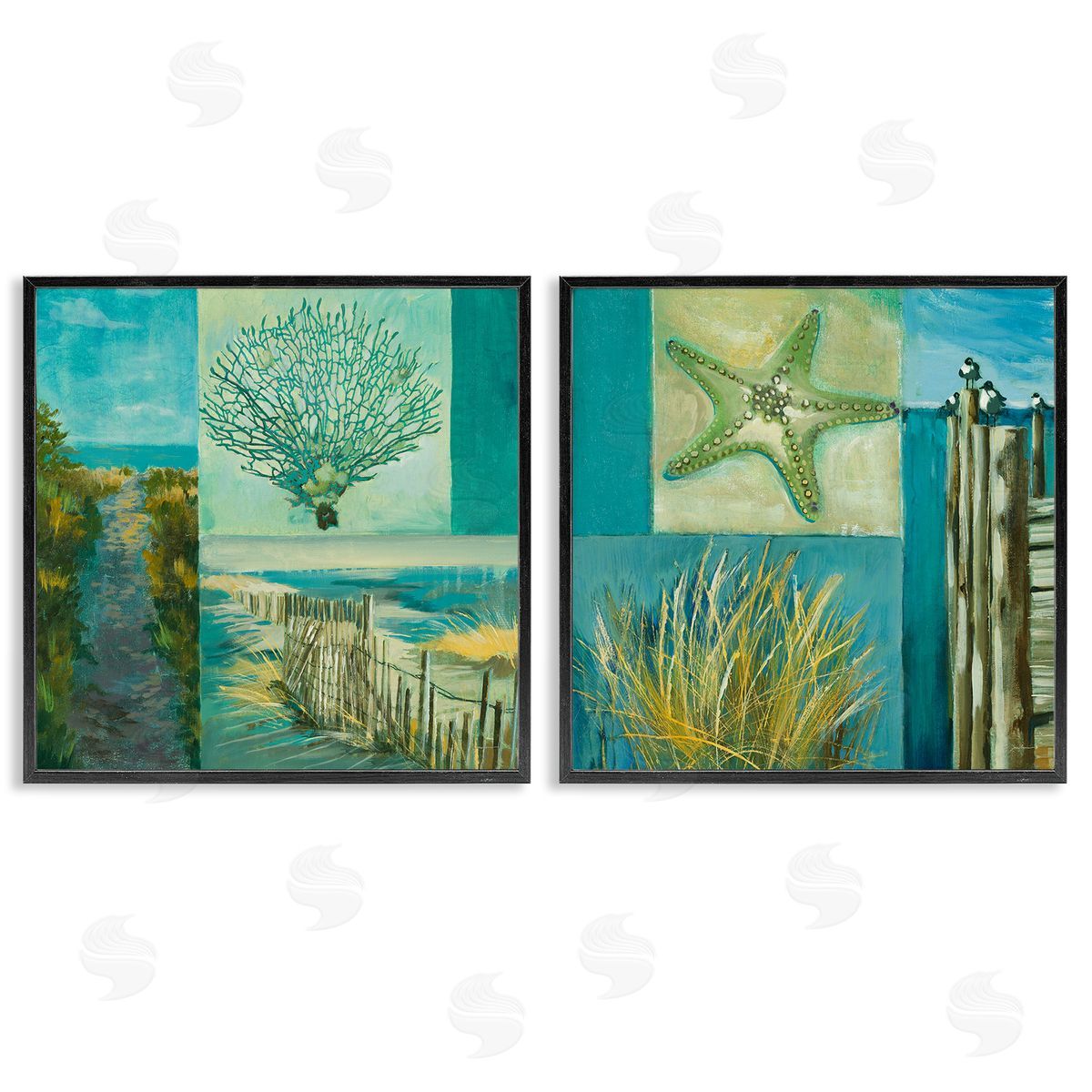 Liz Jardine Maritime Summer Collage Black Framed Giclee Wall Art Print