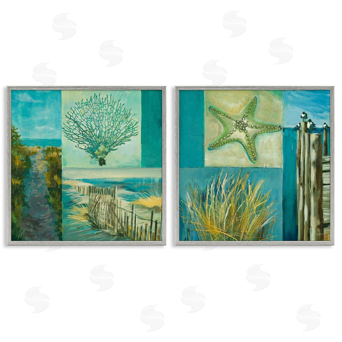 Liz Jardine Maritime Summer Collage Gray Framed Giclee Wall Art Print