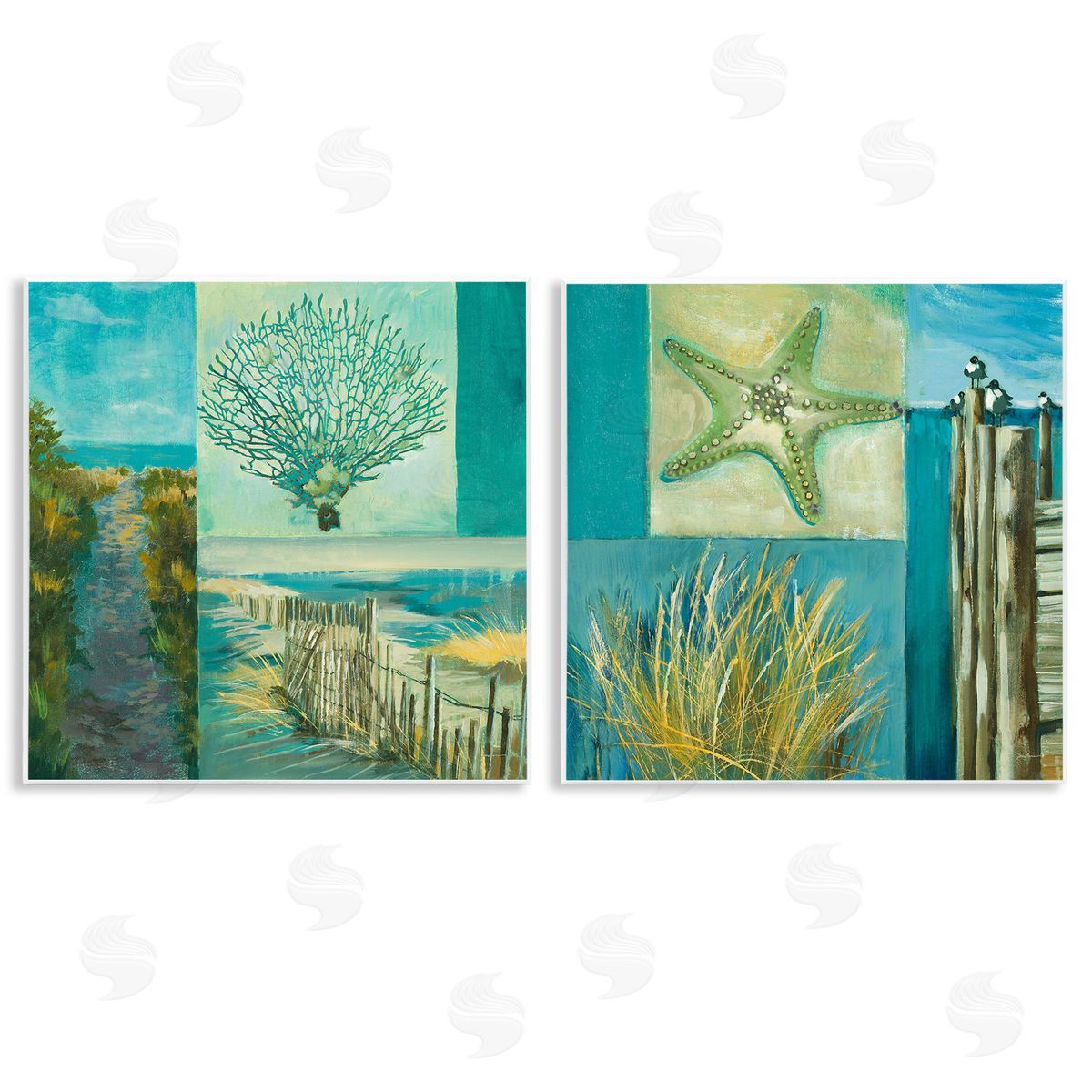 Liz Jardine Maritime Summer Collage Wooden Wall Plaque Art Print