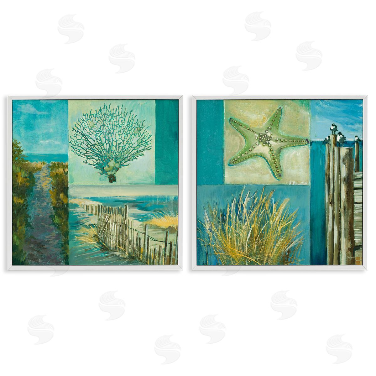 Liz Jardine Maritime Summer Collage White Framed Giclee Wall Art Print