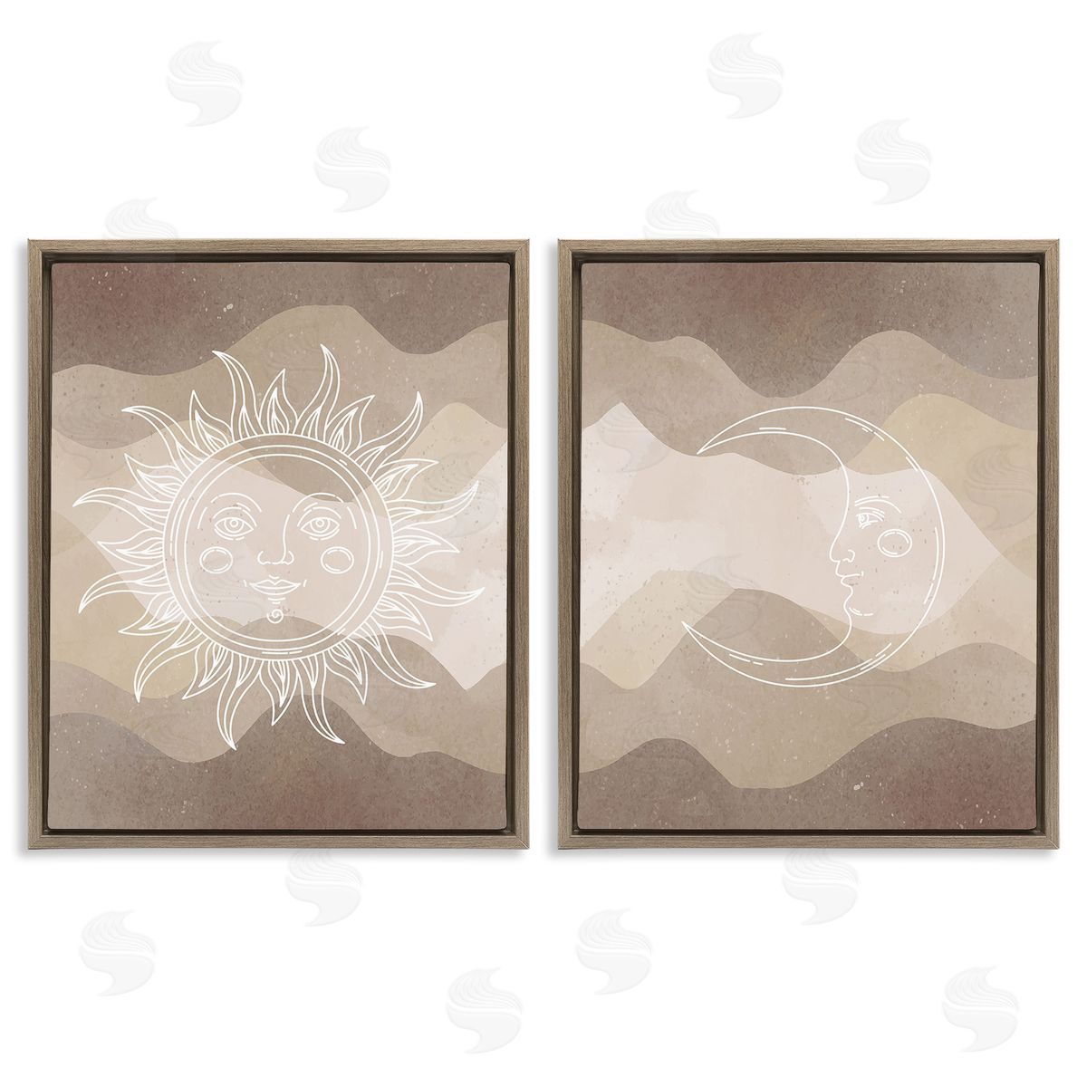 Stupell Studio Astral Boho Sun & Moon Brown Floating Frame Canvas Wall Art Print
