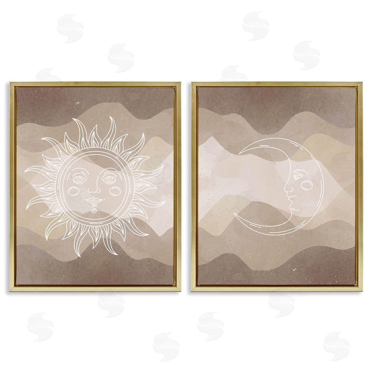 Stupell Studio Astral Boho Sun & Moon Gold Floating Frame Canvas Wall Art Print