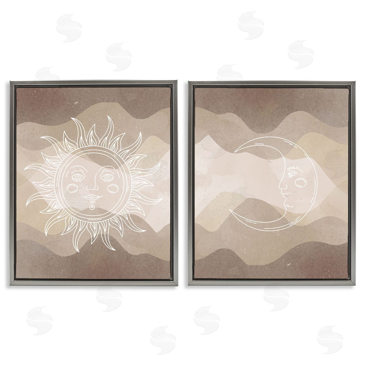 Stupell Studio Astral Boho Sun & Moon Gray Floating Frame Canvas Wall Art Print