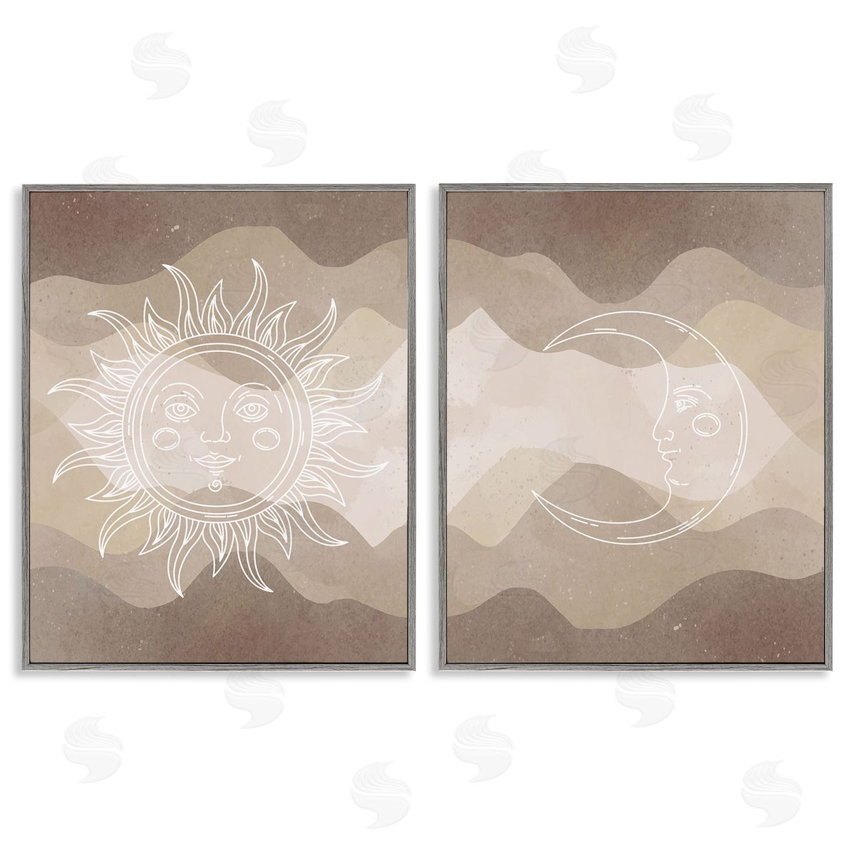 Stupell Studio Astral Boho Sun & Moon Gray Framed Giclee Wall Art Print