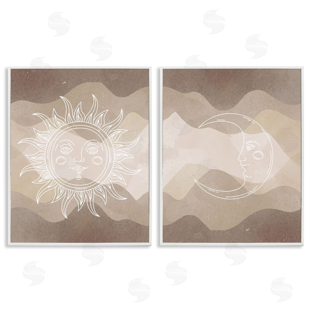 Stupell Studio Astral Boho Sun & Moon White Framed Giclee Wall Art Print