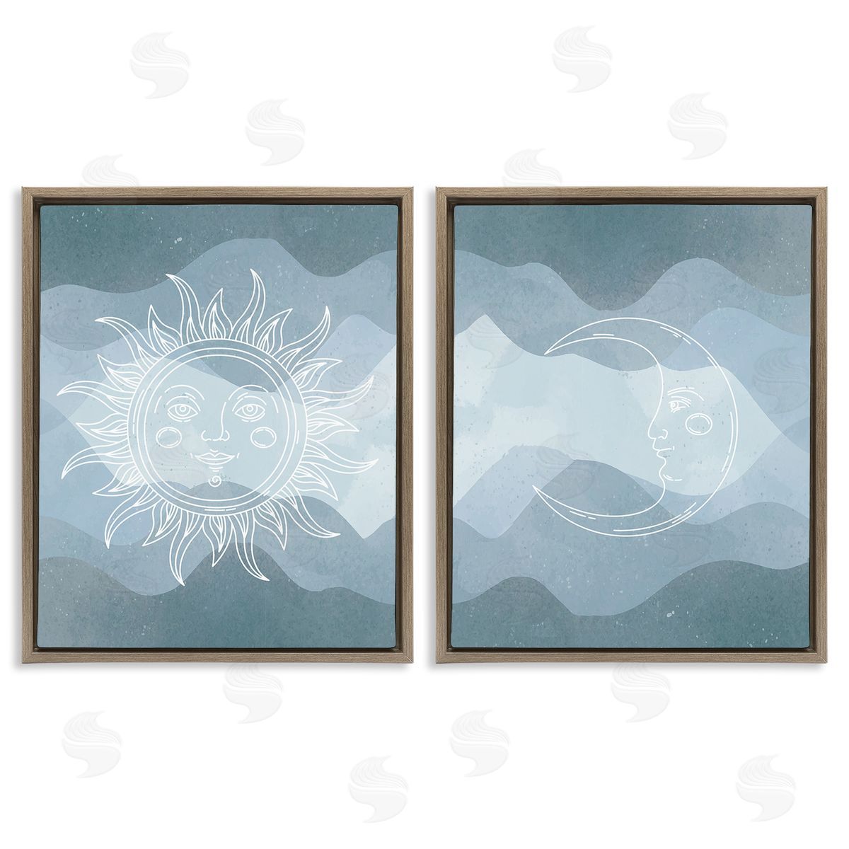 Stupell Studio Celestial Sun & Moon Brown Floating Frame Canvas Wall Art Print