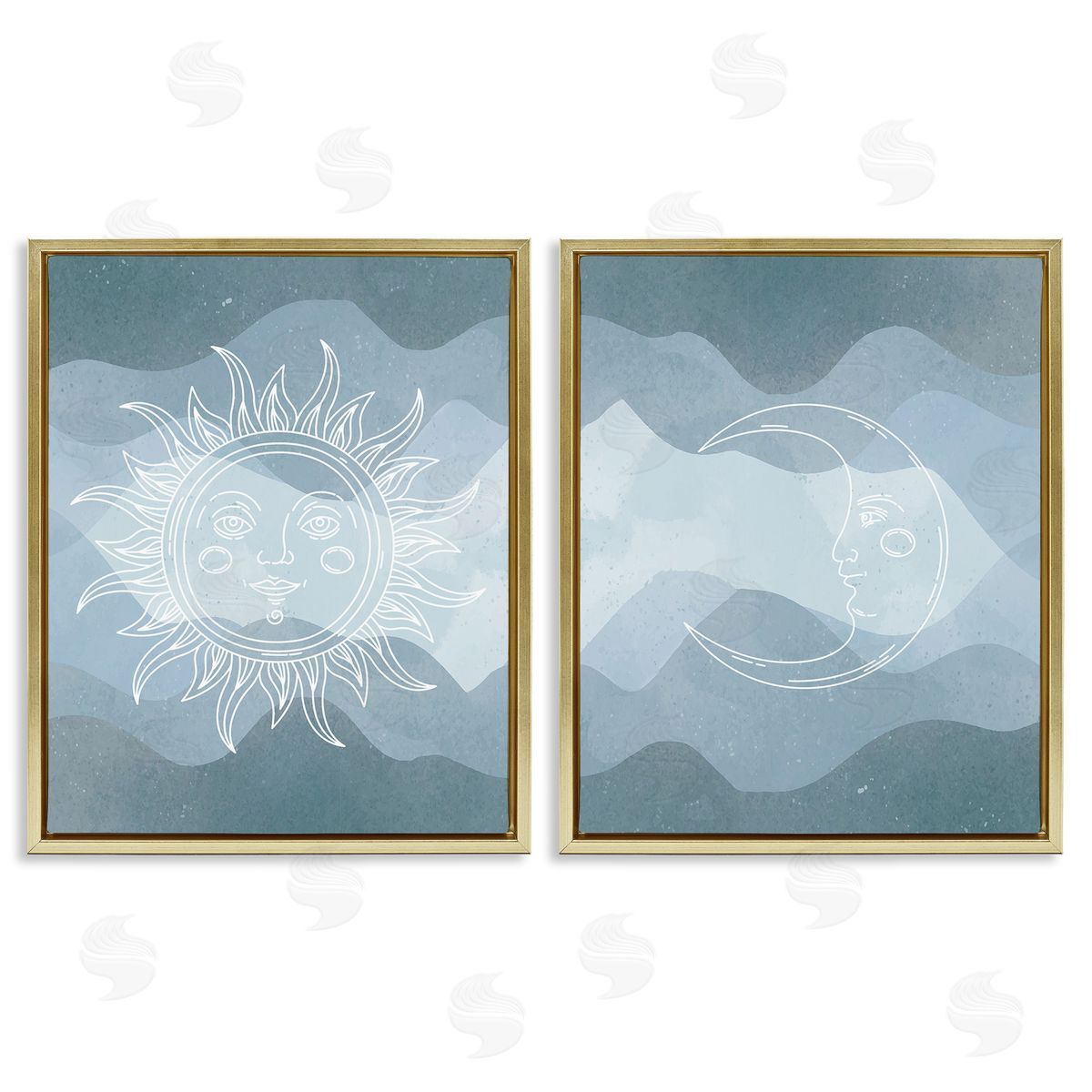 Stupell Studio Celestial Sun & Moon Gold Floating Frame Canvas Wall Art Print