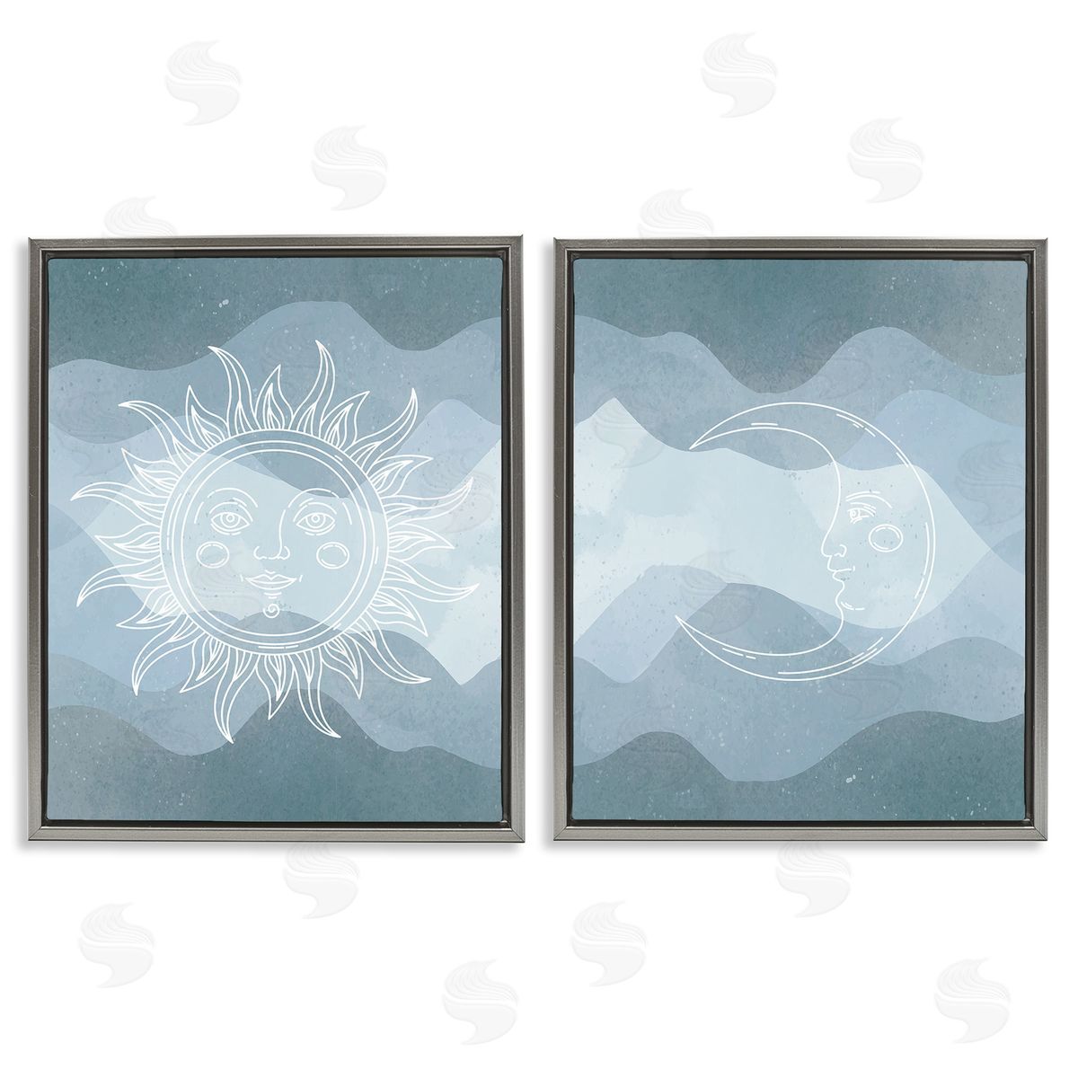 Stupell Studio Celestial Sun & Moon Gray Floating Frame Canvas Wall Art Print