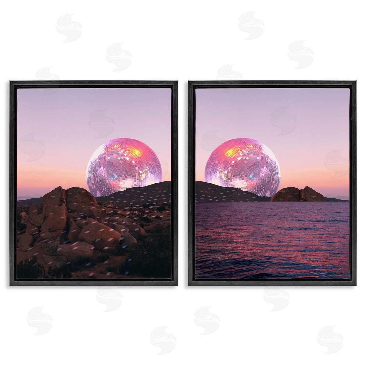 Stupell Studio Surreal Disco Ball Landscape Black Floating Frame Canvas Wall Art Print