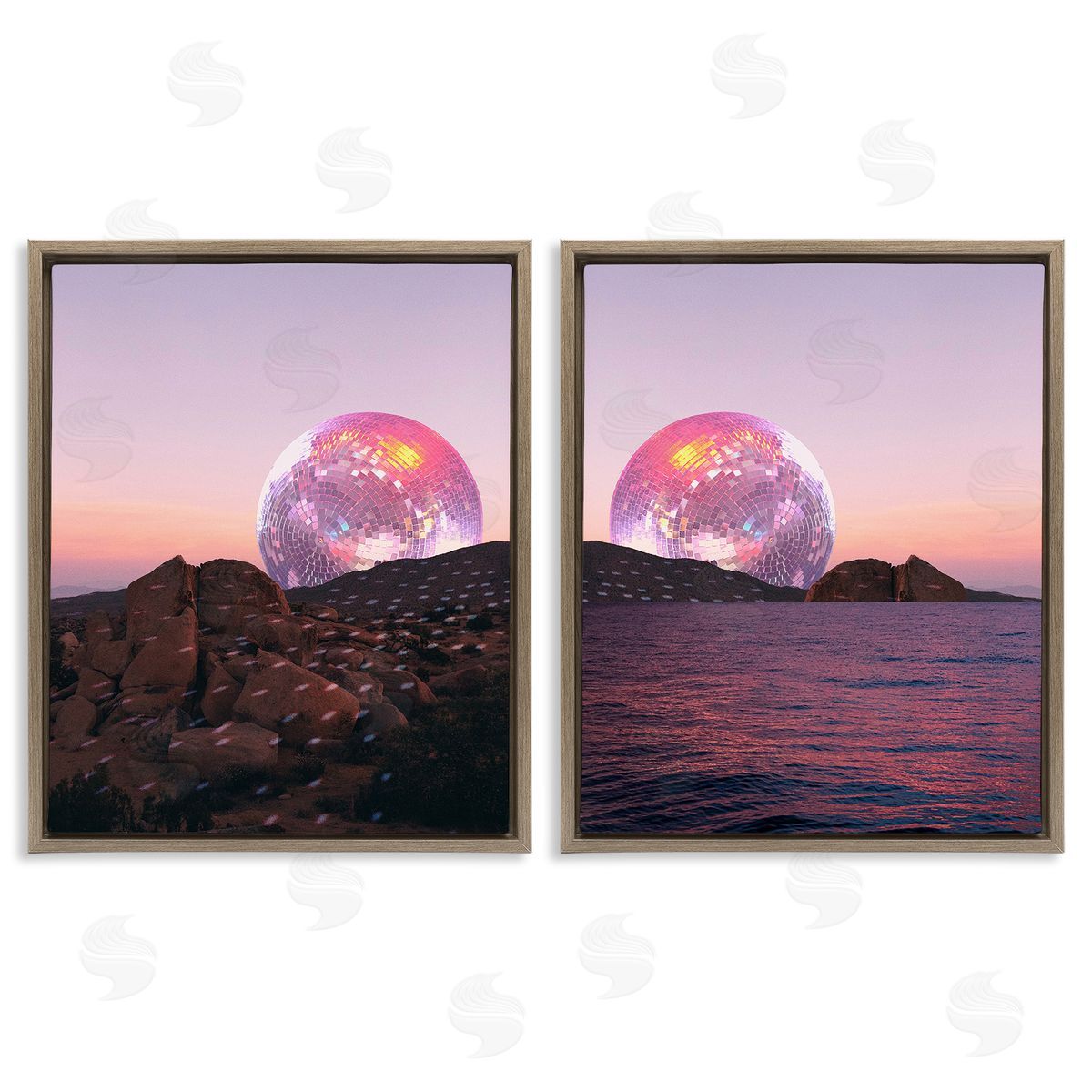 Stupell Studio Surreal Disco Ball Landscape Brown Floating Frame Canvas Wall Art Print