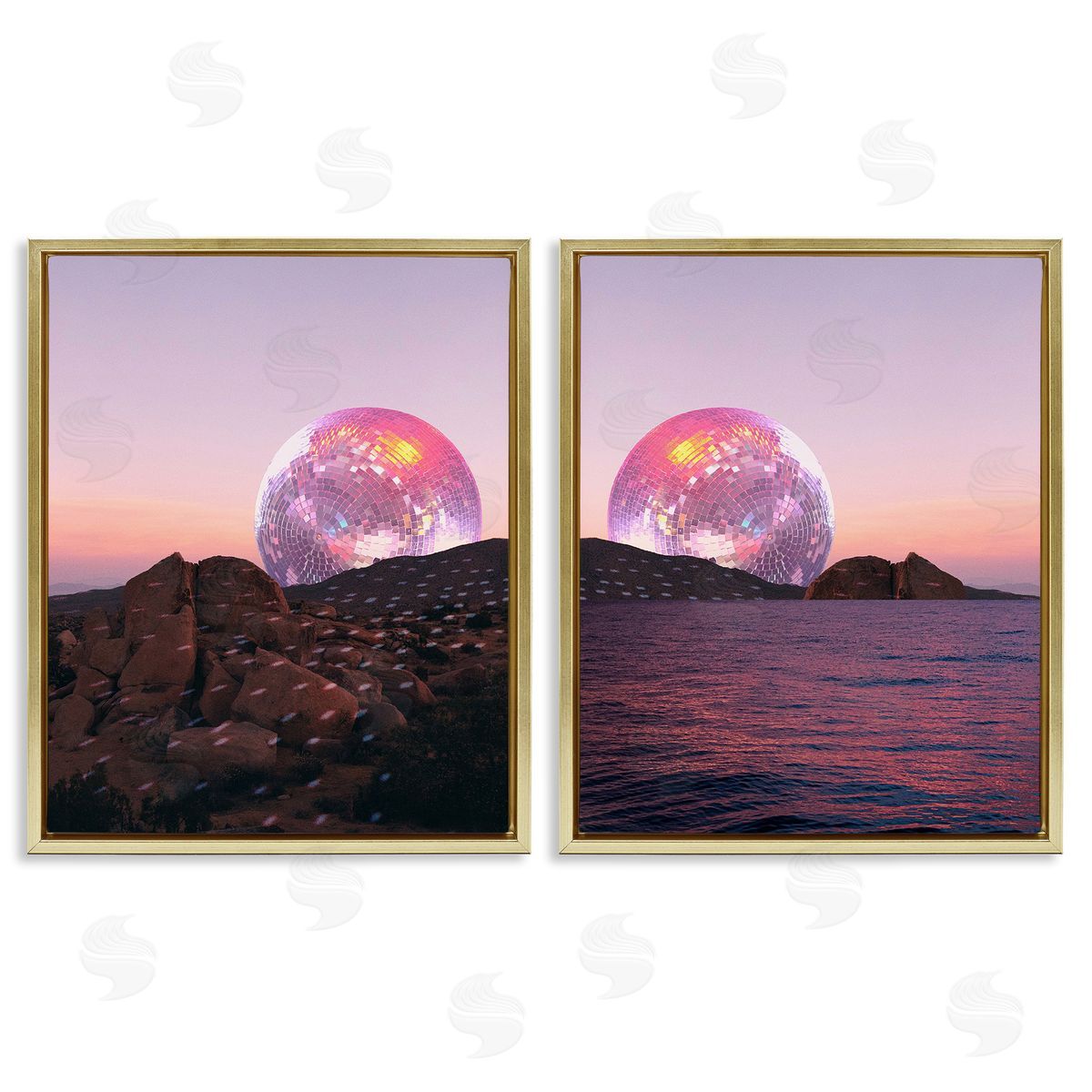 Stupell Studio Surreal Disco Ball Landscape Gold Floating Frame Canvas Wall Art Print