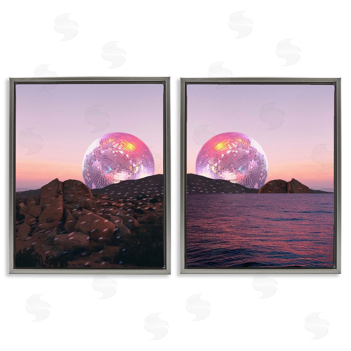 Stupell Studio Surreal Disco Ball Landscape Gray Floating Frame Canvas Wall Art Print