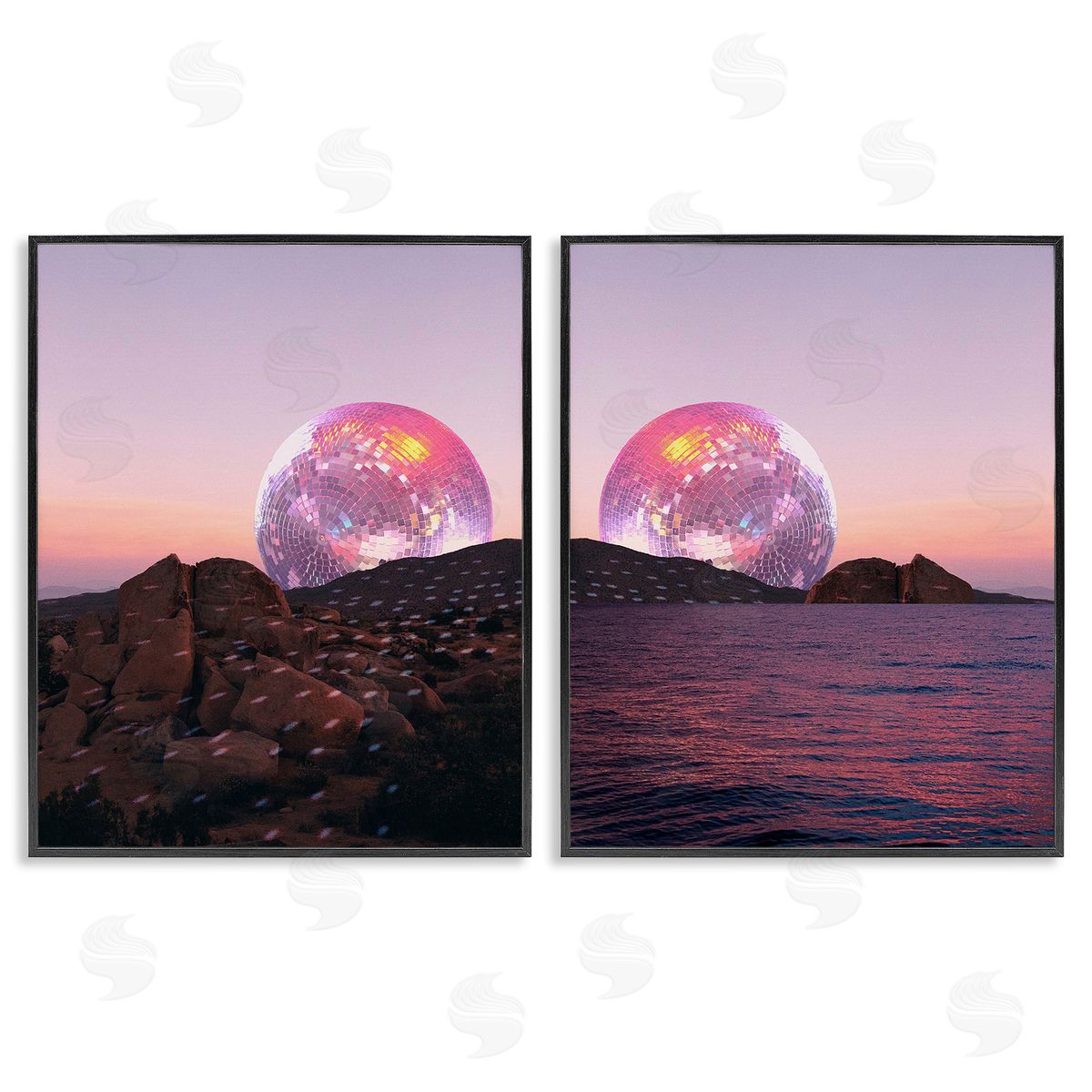 Stupell Studio Surreal Disco Ball Landscape Black Framed Giclee Wall Art Print
