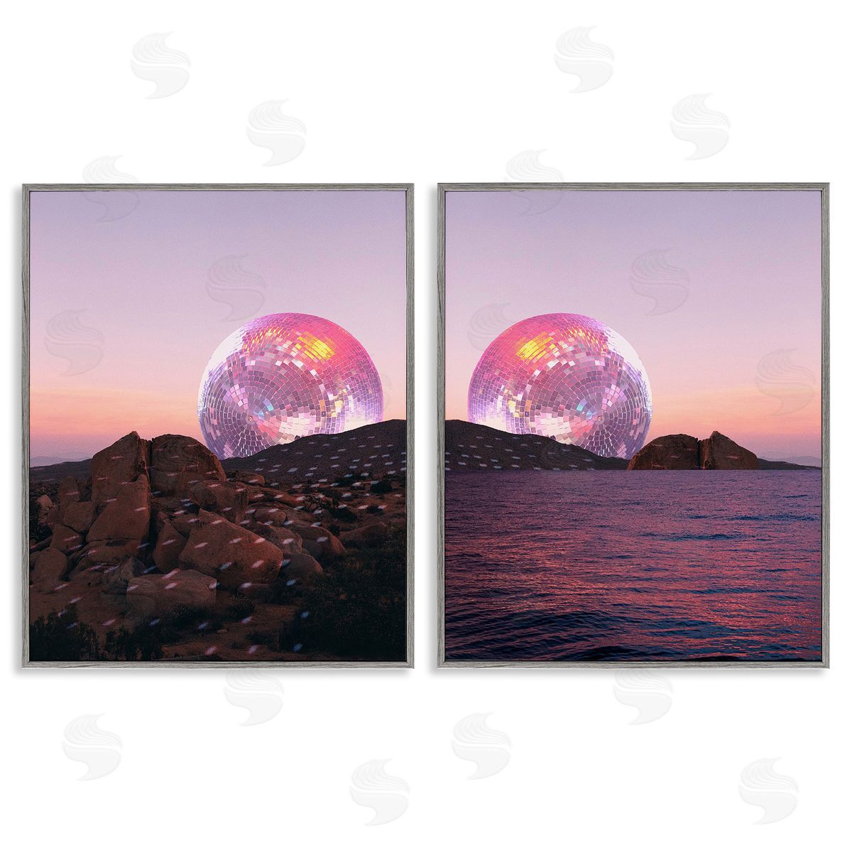 Stupell Studio Surreal Disco Ball Landscape Gray Framed Giclee Wall Art Print