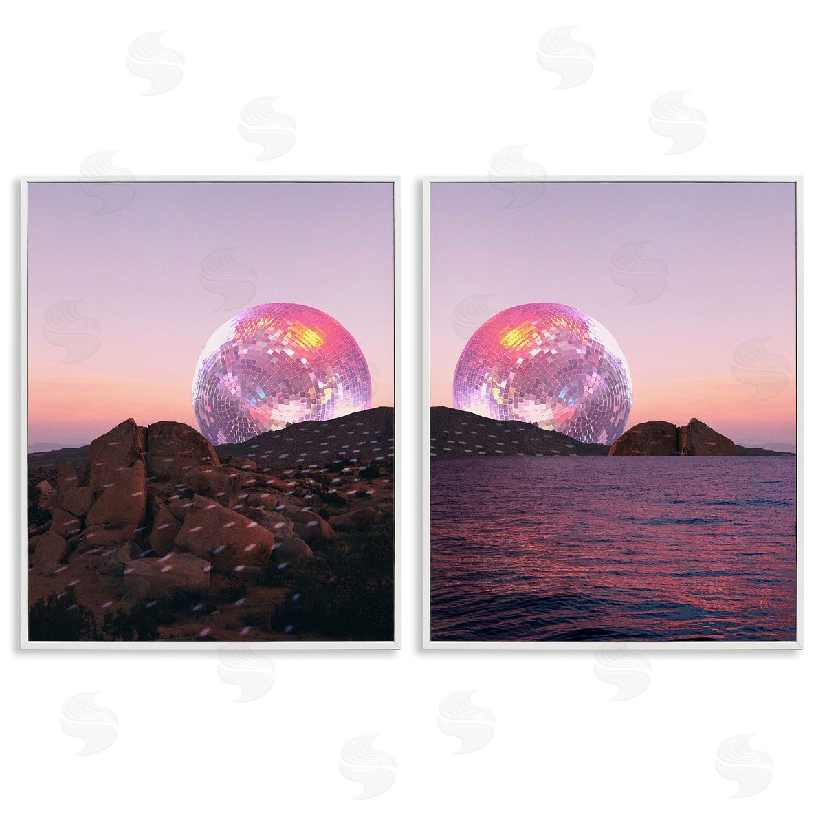 Stupell Studio Surreal Disco Ball Landscape White Framed Giclee Wall Art Print