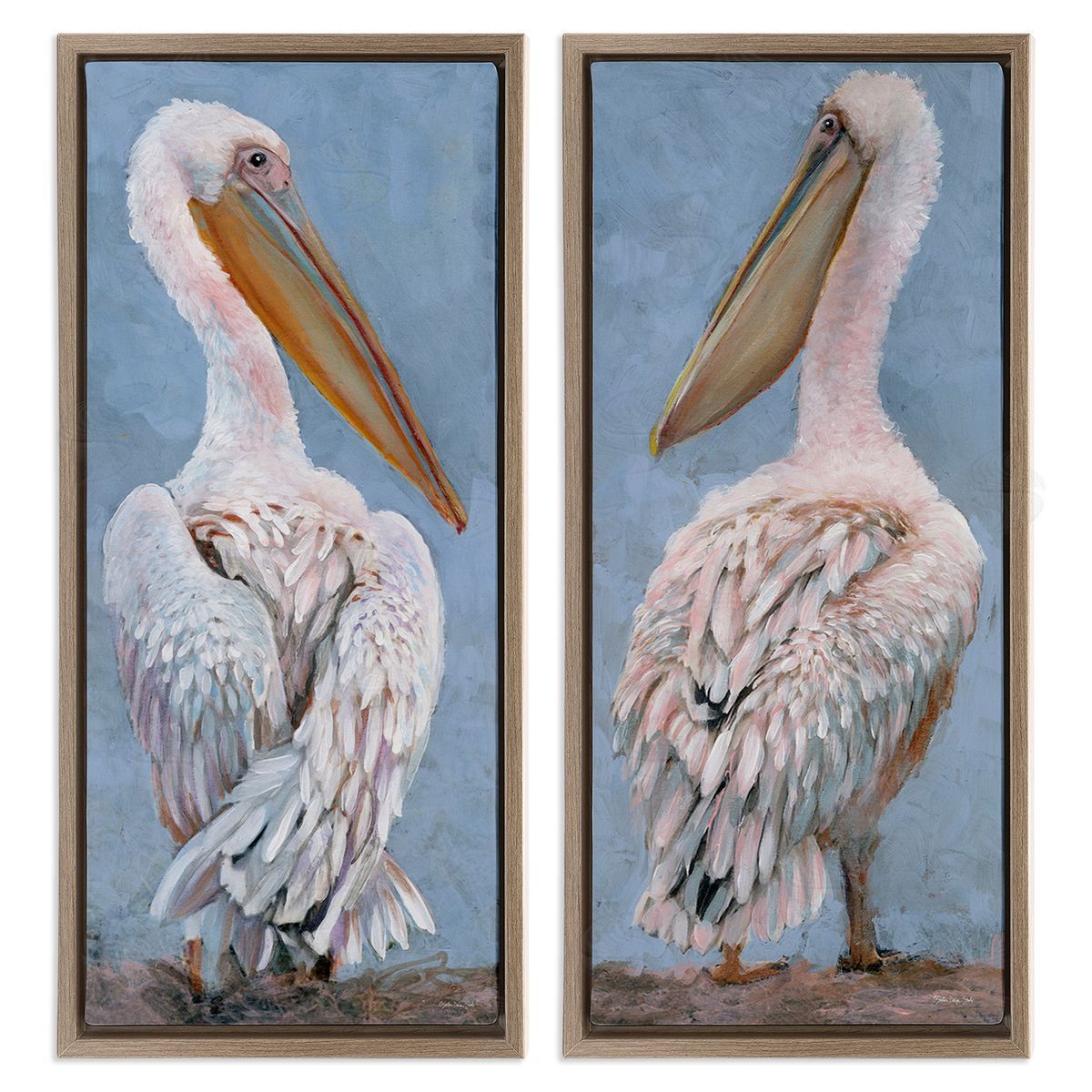 Stellar Design Studio Classic Pelicans Gazing Brown Floating Frame Canvas Wall Art Print