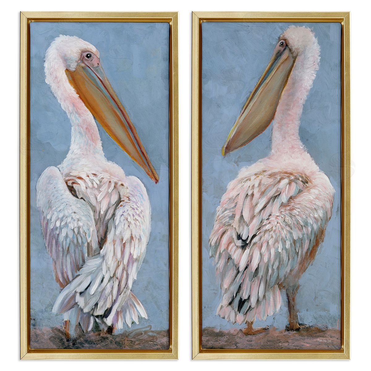 Stellar Design Studio Classic Pelicans Gazing Gold Floating Frame Canvas Wall Art Print