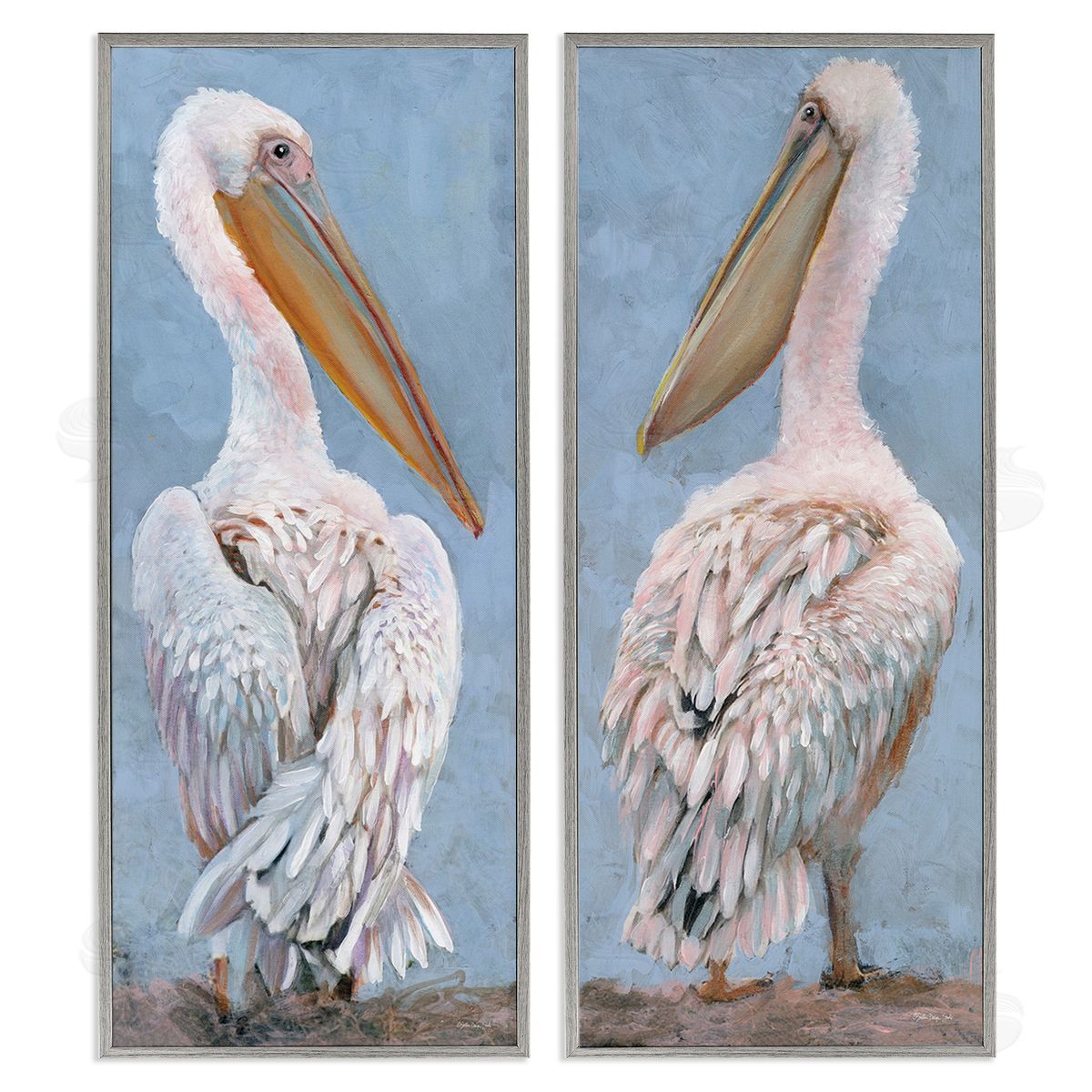 Stellar Design Studio Classic Pelicans Gazing Gray Framed Giclee Wall Art Print