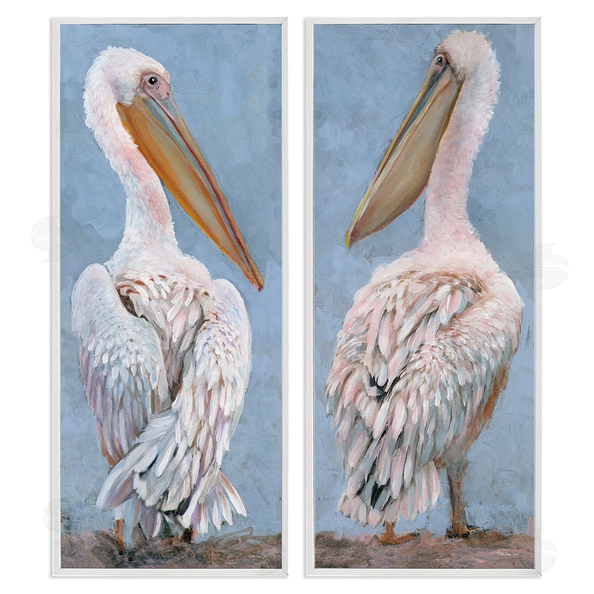 Stellar Design Studio Classic Pelicans Gazing White Framed Giclee Wall Art Print