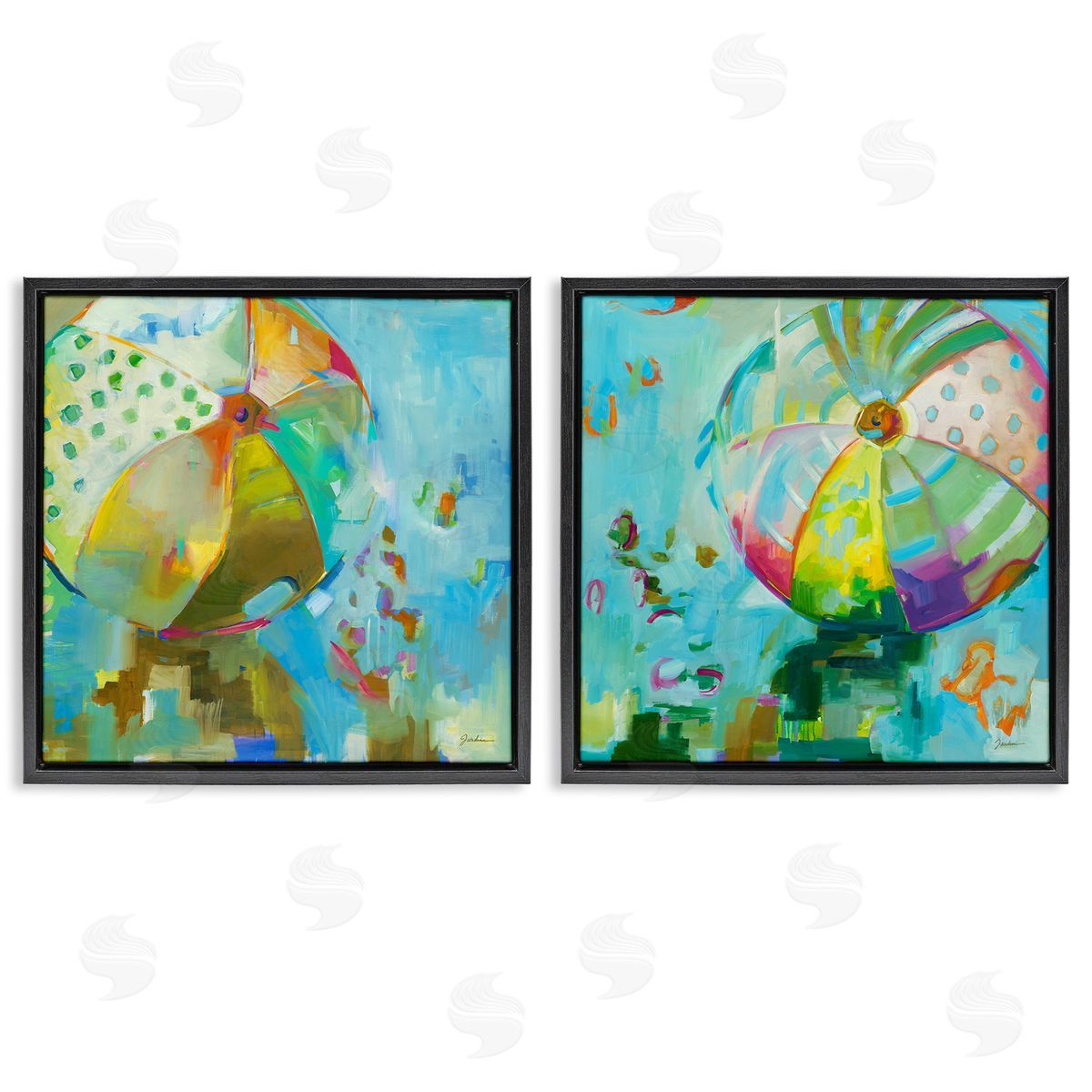 Liz Jardine Abstract Beach Balls Black Floating Frame Canvas Wall Art Print