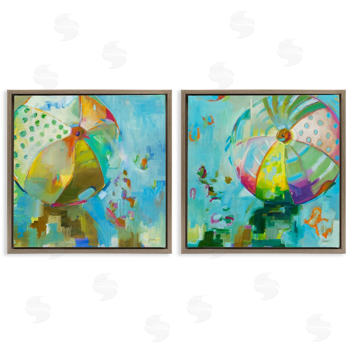 Liz Jardine Abstract Beach Balls Brown Floating Frame Canvas Wall Art Print