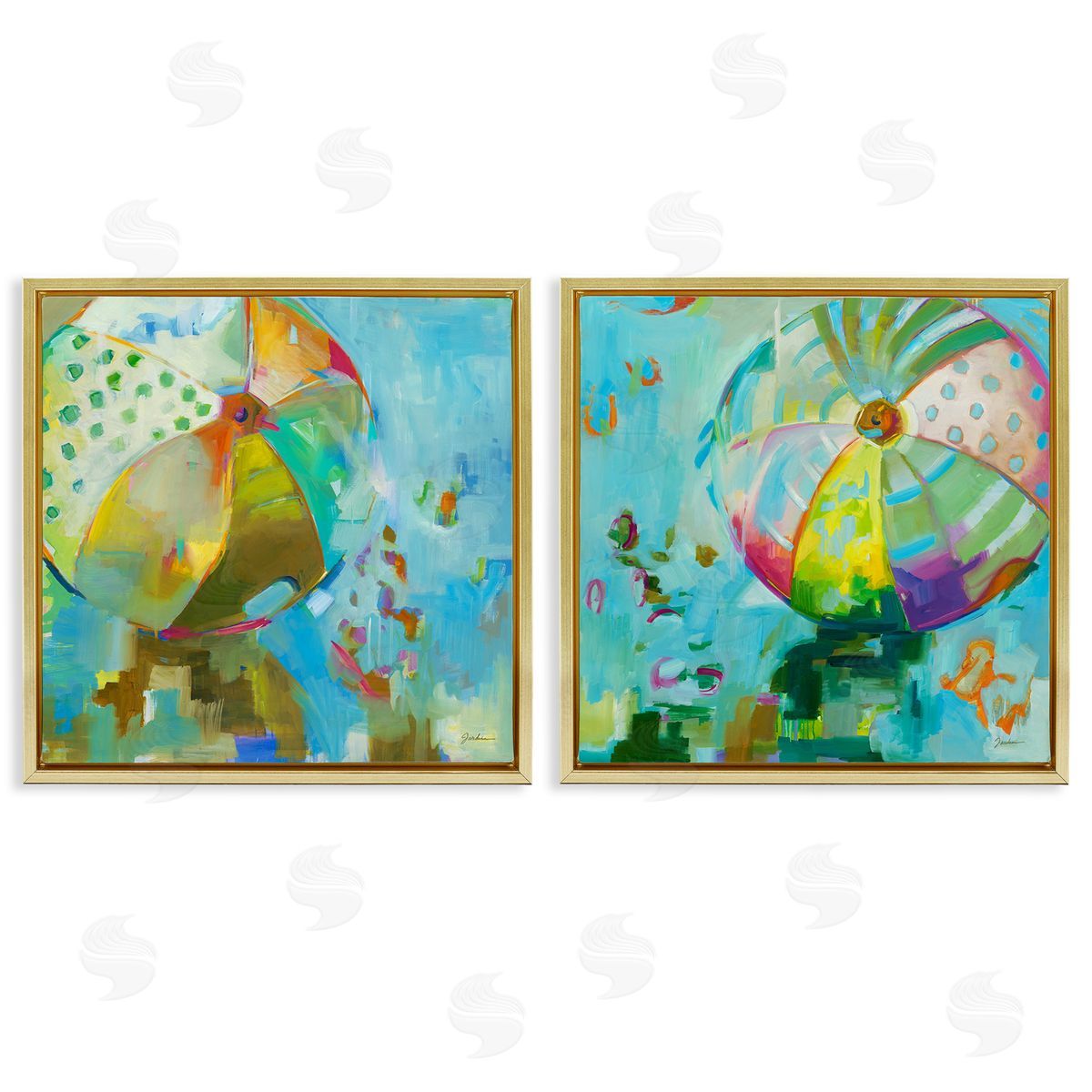 Liz Jardine Abstract Beach Balls Gold Floating Frame Canvas Wall Art Print