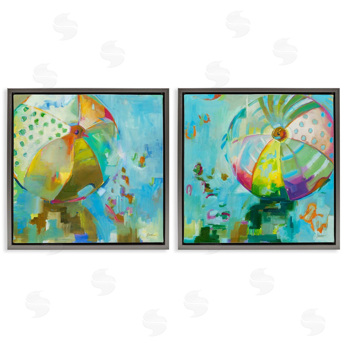 Liz Jardine Abstract Beach Balls Gray Floating Frame Canvas Wall Art Print