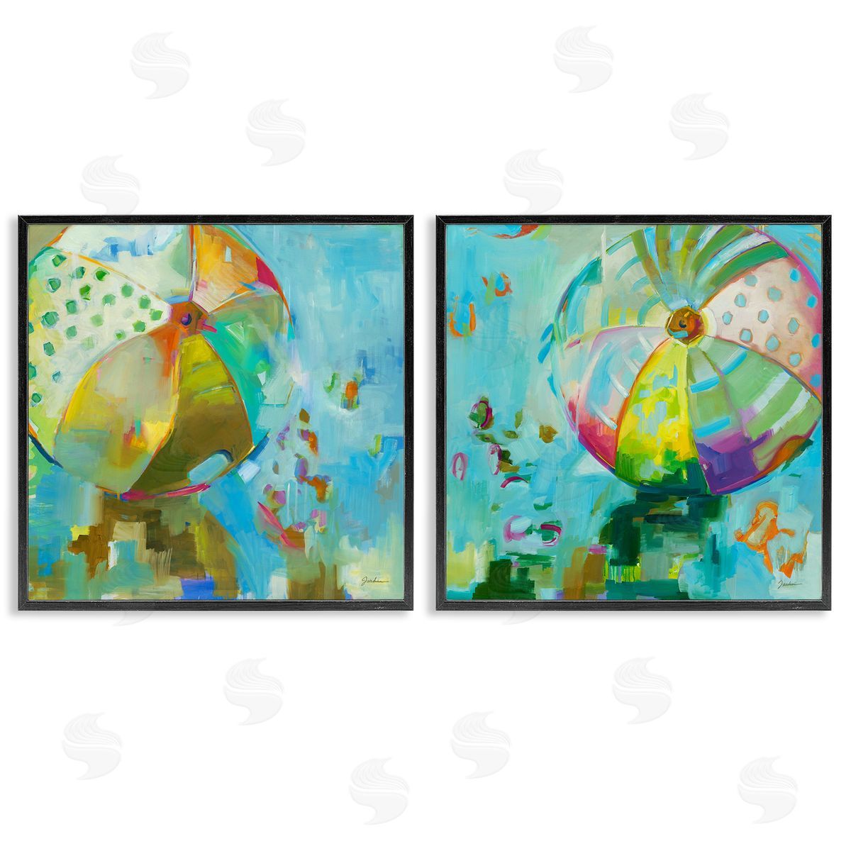 Liz Jardine Abstract Beach Balls Black Framed Giclee Wall Art Print