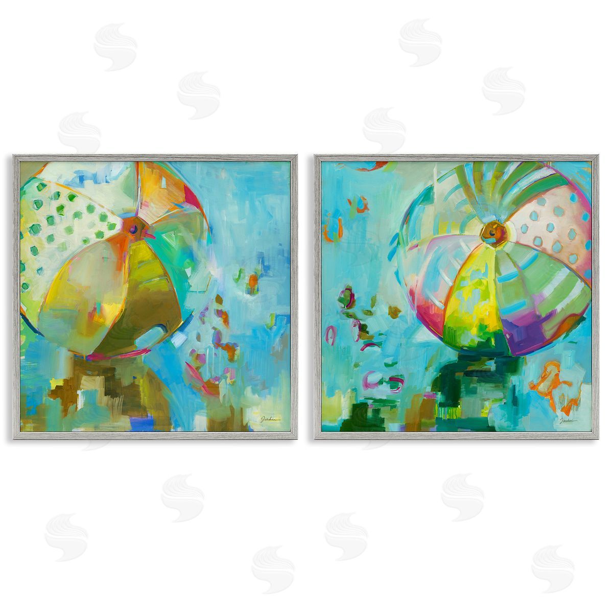 Liz Jardine Abstract Beach Balls Gray Framed Giclee Wall Art Print