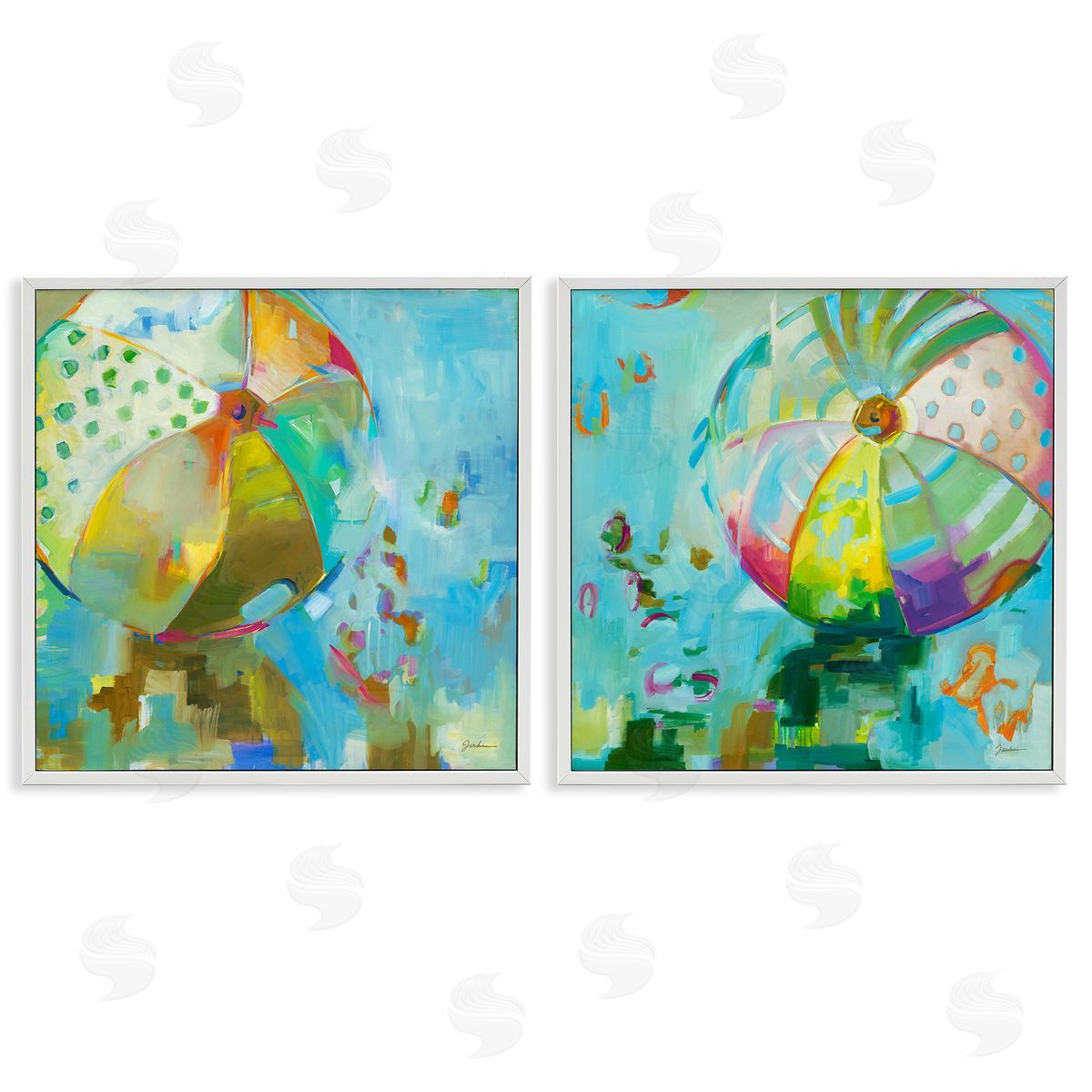 Liz Jardine Abstract Beach Balls White Framed Giclee Wall Art Print