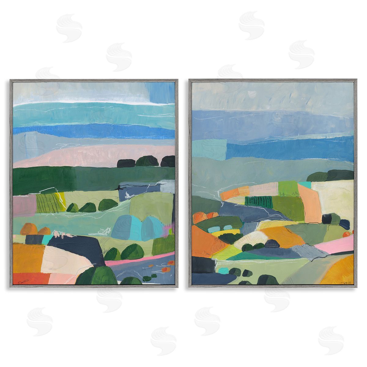 Jan Weiss Modern Farmland & River Gray Framed Giclee Wall Art Print
