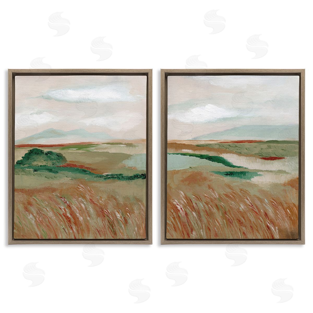 Nikita Jariwala Windblown Reeds Landscape Brown Floating Frame Canvas Wall Art Print